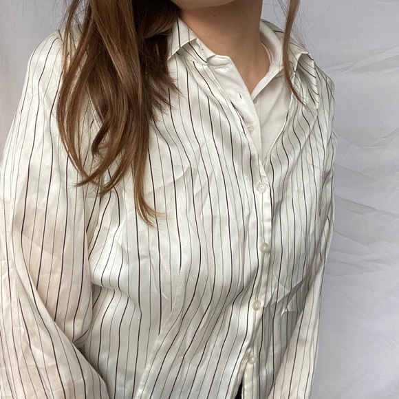 Black and white silk striped blouse French vintage - Picture 7 of 14
